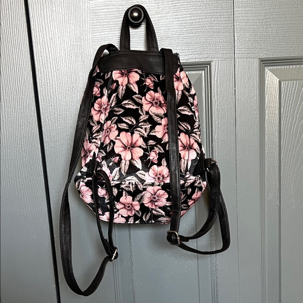 Floral Black and Pink Women's Backpack - Picture 2 of 4